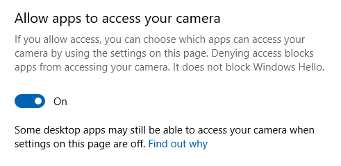 Windows Camera Privacy settings